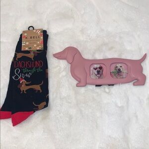 🍭 Gift Set: Dachshund Socks & Pink Doxie Dog Picture Frame Set NWT